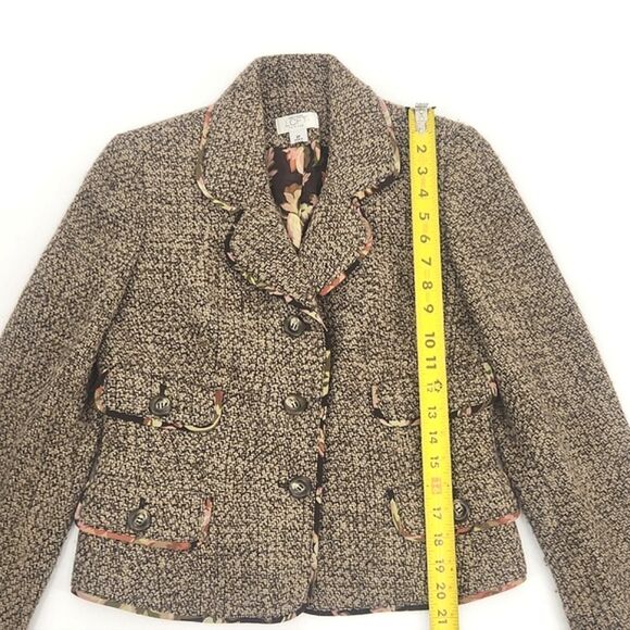 Ann Taylor Petites Blazer Suit Jacket 6P Brown Tweed Floral Trim 4 Pockets - Picture 5 of 9